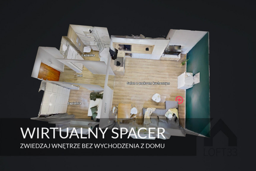 Jaworzno, Waryńskiego, Piękne i wyposażone mieszkanie dwupokojowe w centrum Jaworzna do wynajęcia | Spacer 3D
