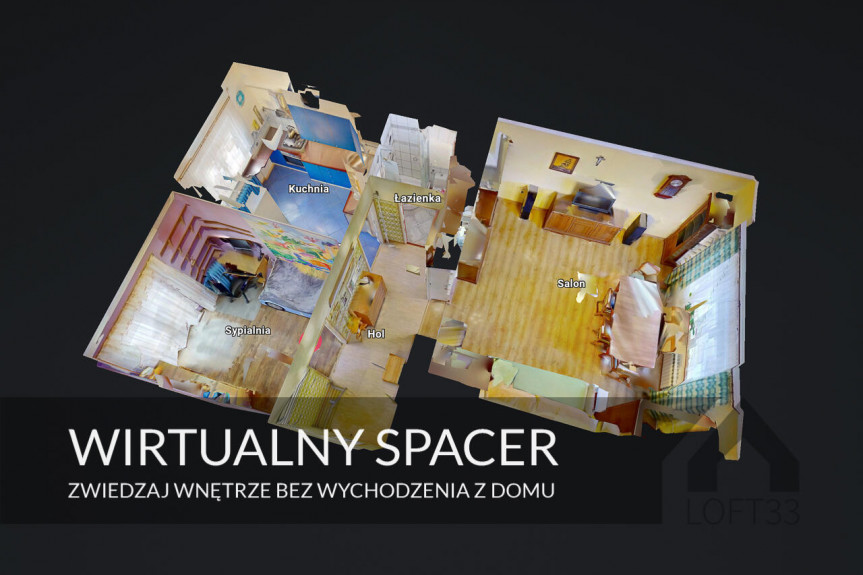 Jaworzno, Edwarda Bulgi, Piękne, dwupokojowe mieszkanie w centrum |  Spacer 3D