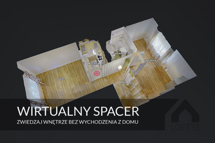 Jaworzno, Klonowa, Przestronne dwupokojowe mieszkanie na os. Stałym w Jaworznie do wynajęcia | Spacer 3D